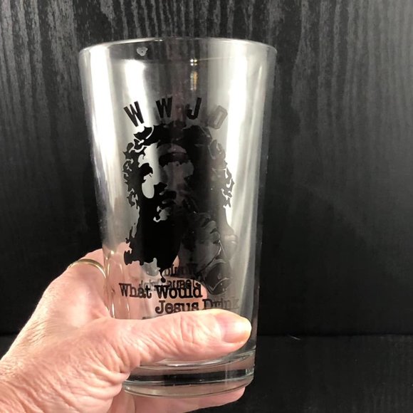 Glass Tumbler WHAT WOULD JESUS DRINK? Anchor Hocking 6" - Picture 2 of 2